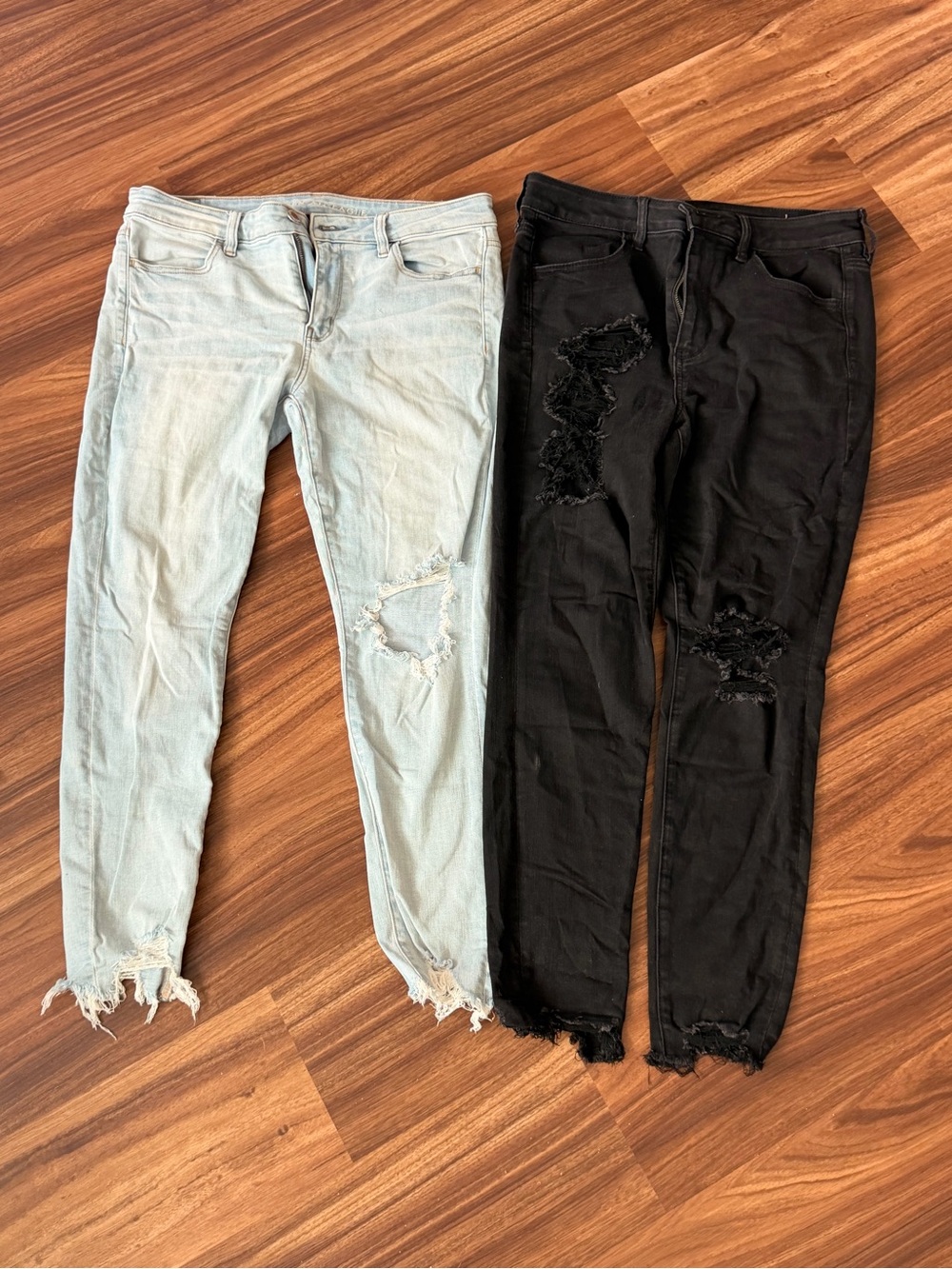 American Eagle Outfitters Skinny Jeans Duo — Light Blue & Black Distressed sz12